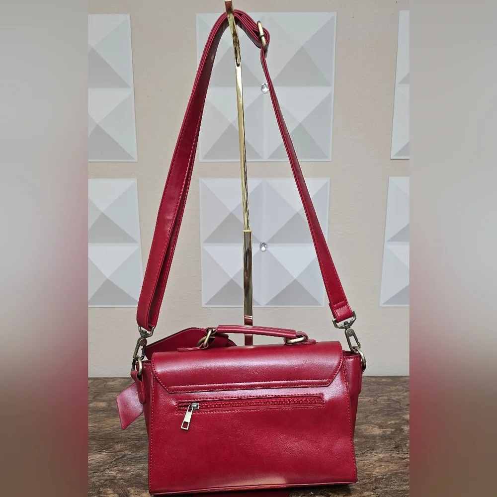 Walsa Red Bow Crossbody Satchel Bag Floral Cutout Top Handle Purse